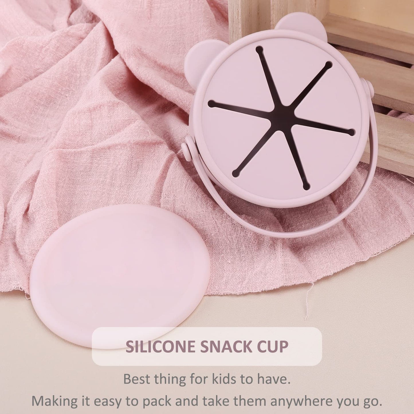 Silicone Snack Cups for Toddlers, Toddler Snack Containers, Baby Treat Catcher with DustProof Lid 2 Pack Dishwasher Safe and BPA Free 9 Oz