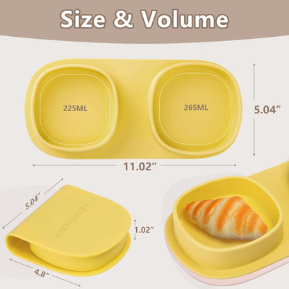 Silicone Foldable Novelty Dinner Plates,Baby Plates Travel Essential with Forks and Spoons,Microwave & Dishwasher SafeWatermelon