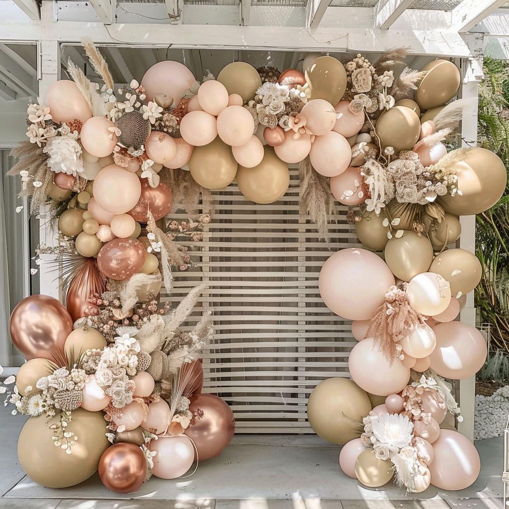 Dusty Pink Balloon Arch Kit Double Stuffed Blush Rose Nude Brown Balloon Garland 112pcs Matte Pastel Neutral Balloons for Boho Bridal Shower Baby Shower Birthday Theme Party Decoration