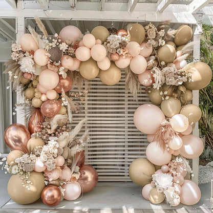 Dusty Pink Balloon Arch Kit Double Stuffed Blush Rose Nude Brown Balloon Garland 112pcs Matte Pastel Neutral Balloons for Boho Bridal Shower Baby Shower Birthday Theme Party Decoration