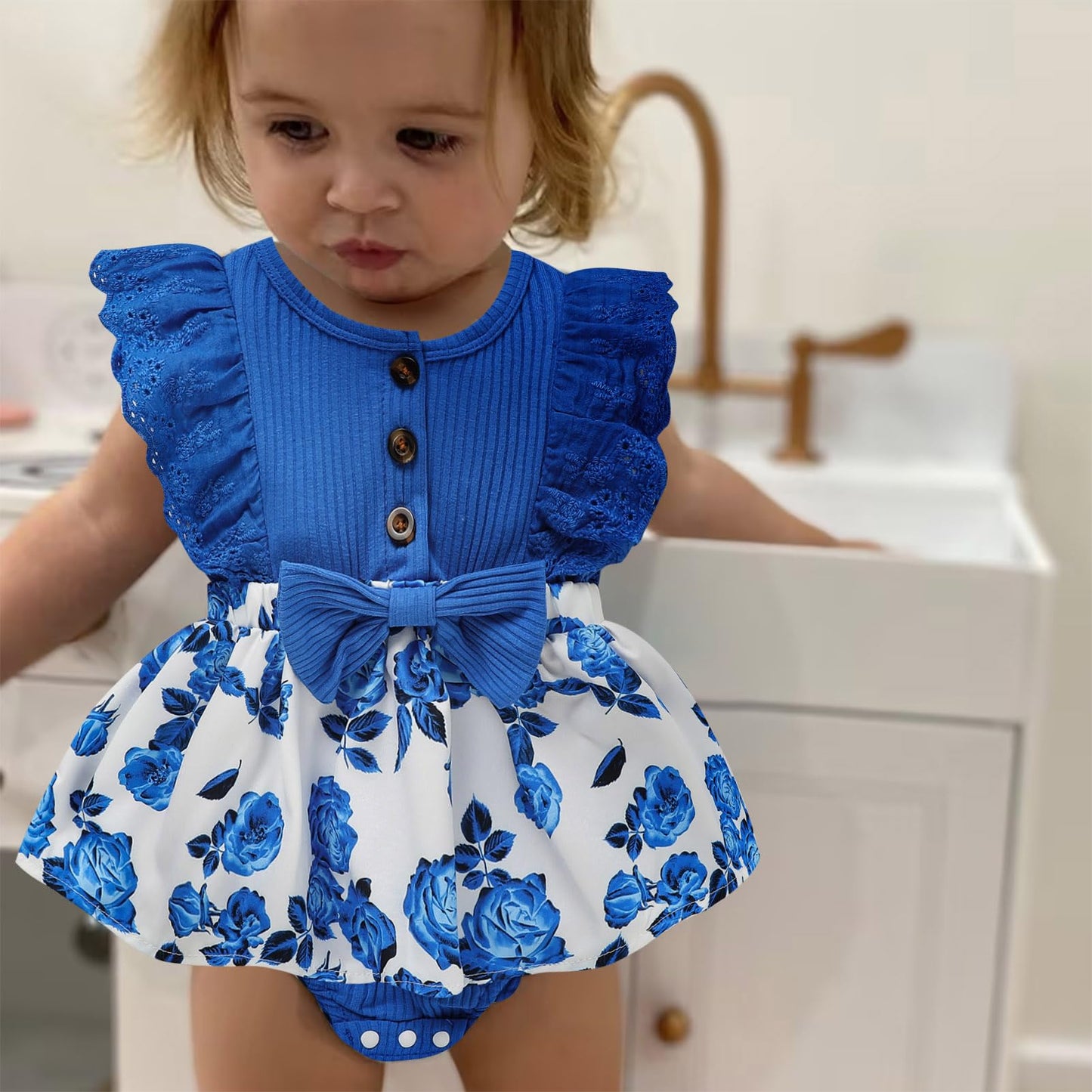 Sinhoon Baby Girl Clothes Newborn Ruffled Sleeveless Romper Floral Dreesy Bodysuit Heaedband 3pcs Baby Girl Summer Clothes
