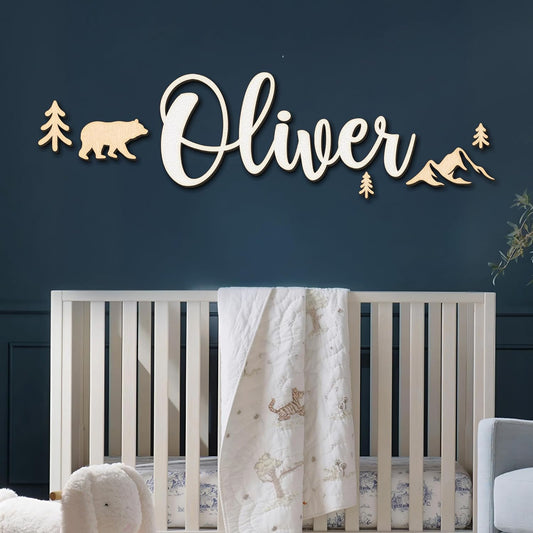 Personalized Wooden Name Sign for Nursery or Kids Room, Custom Baby Name Sign, Baby Shower Gift, Nursery Wall Decor, Includes Themed Wall Stickers