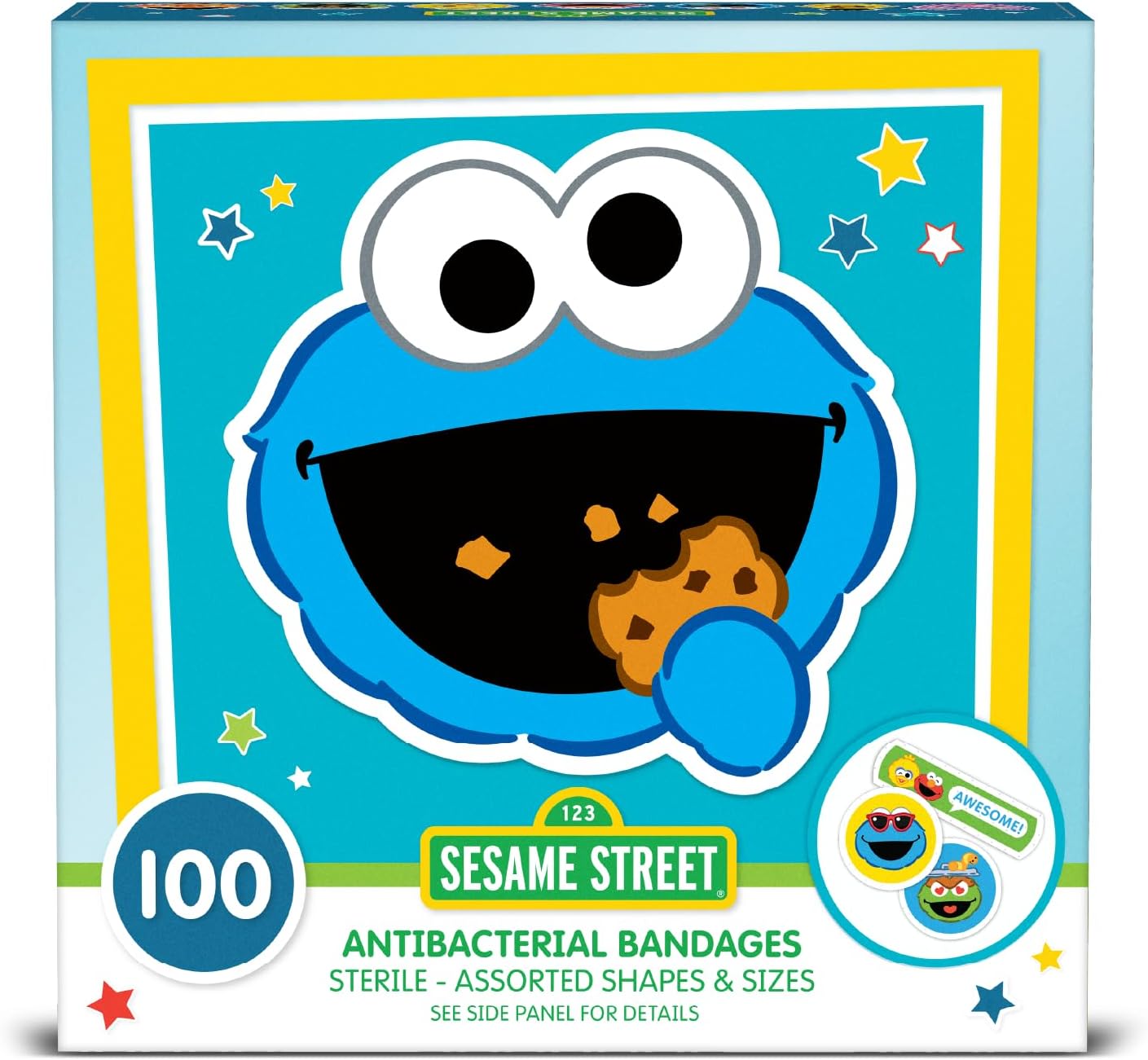 Sesame Street Kids Bandages, 100 CT | Great for Birthdays, Party Supplies Favors, Stickers, Stocking Stuffer or White Elephant Gift | Adhesive Bandages for Minor Cuts, Scrapes, Burns