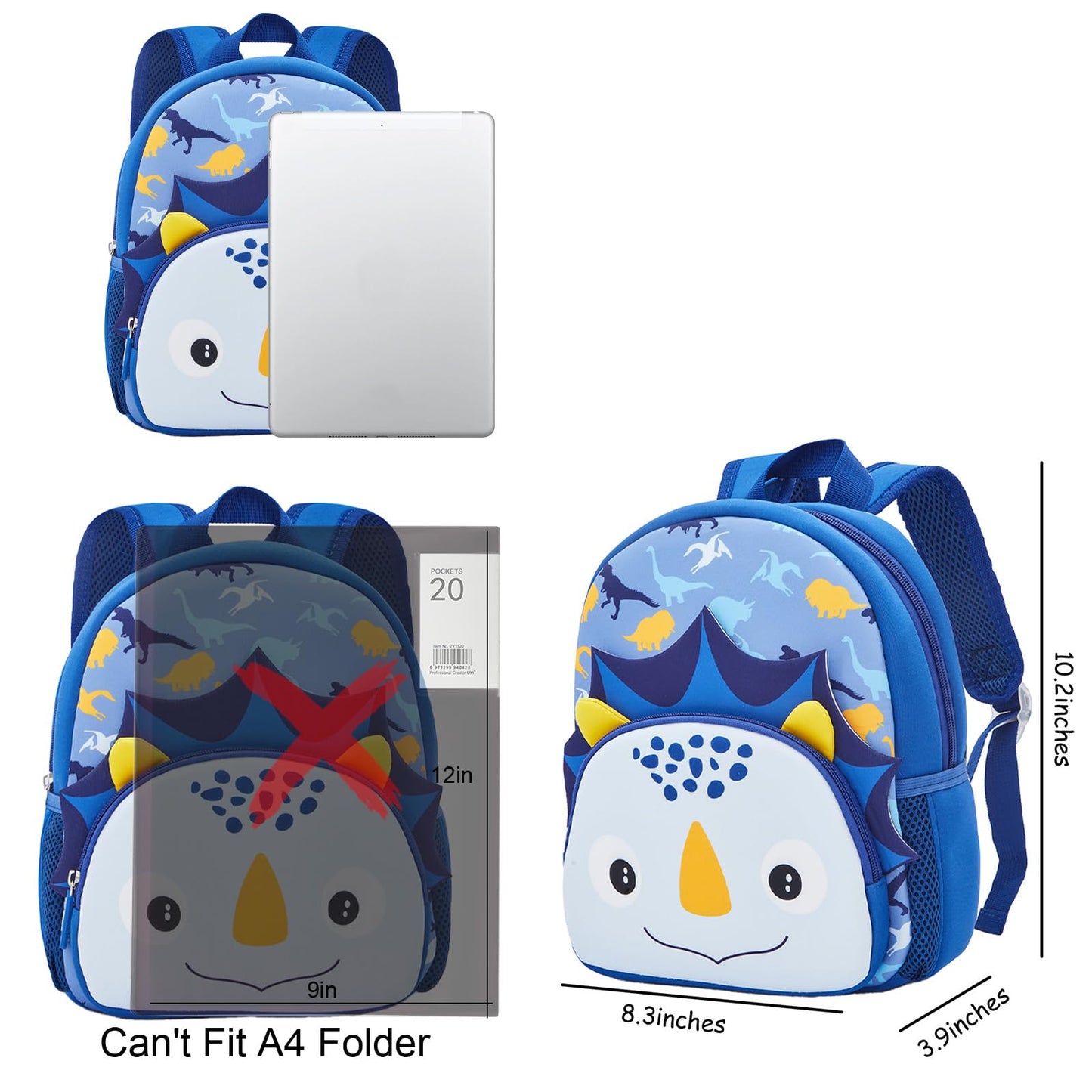 KK CRAFTS Preschool Backpack Toddler Neoprene Animal Schoolbag Lunch backpack for Kids Boys Girls(Dinosaur)