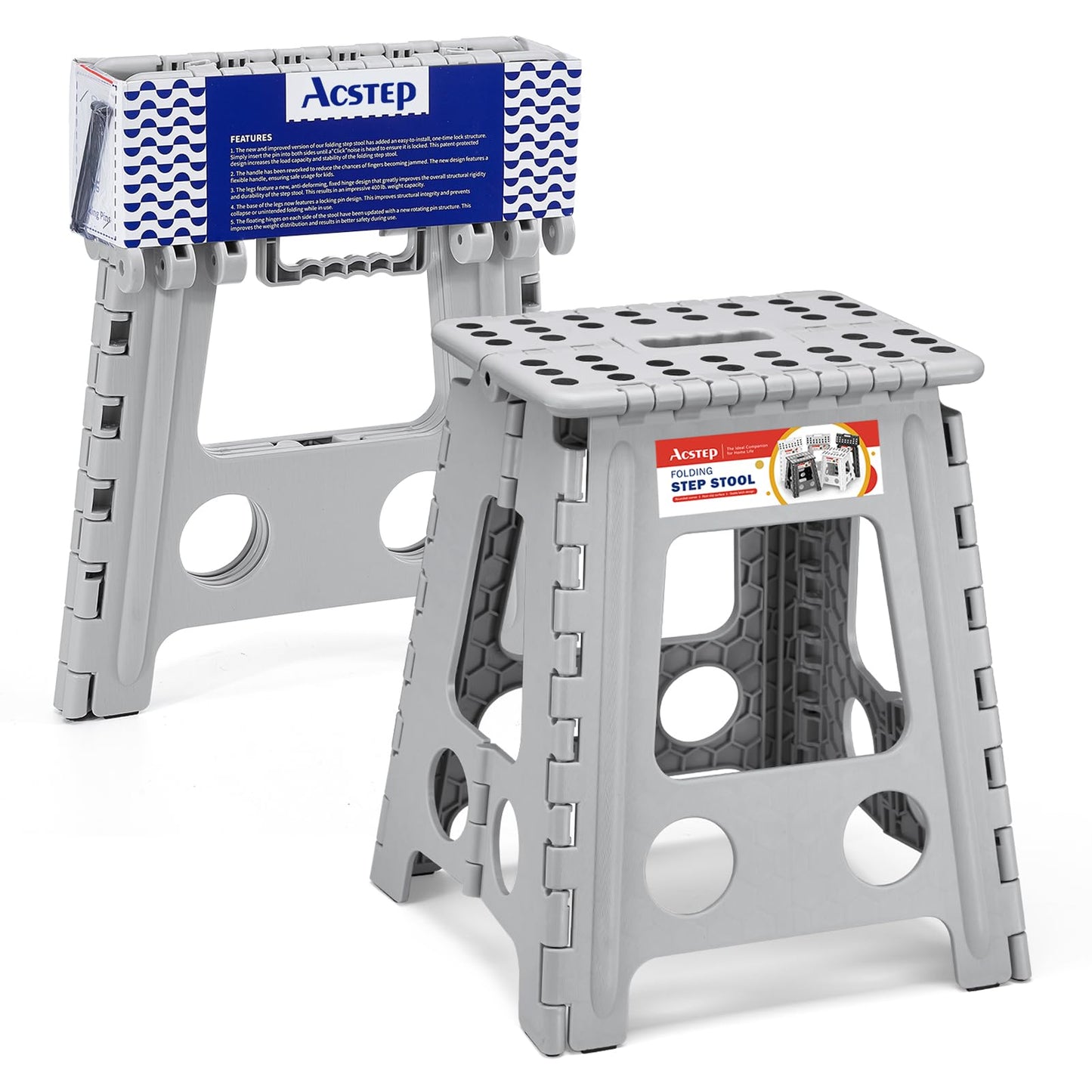 ACSTEP Folding Step Stool 9'' Tall Kids Step Stool Holds Up to 300 lb Plastic Foldable Step Stools for Kids Non-Slip Surface with Carry Handle Collapsible Stool for Home, Outdoor and Indoor(Black)