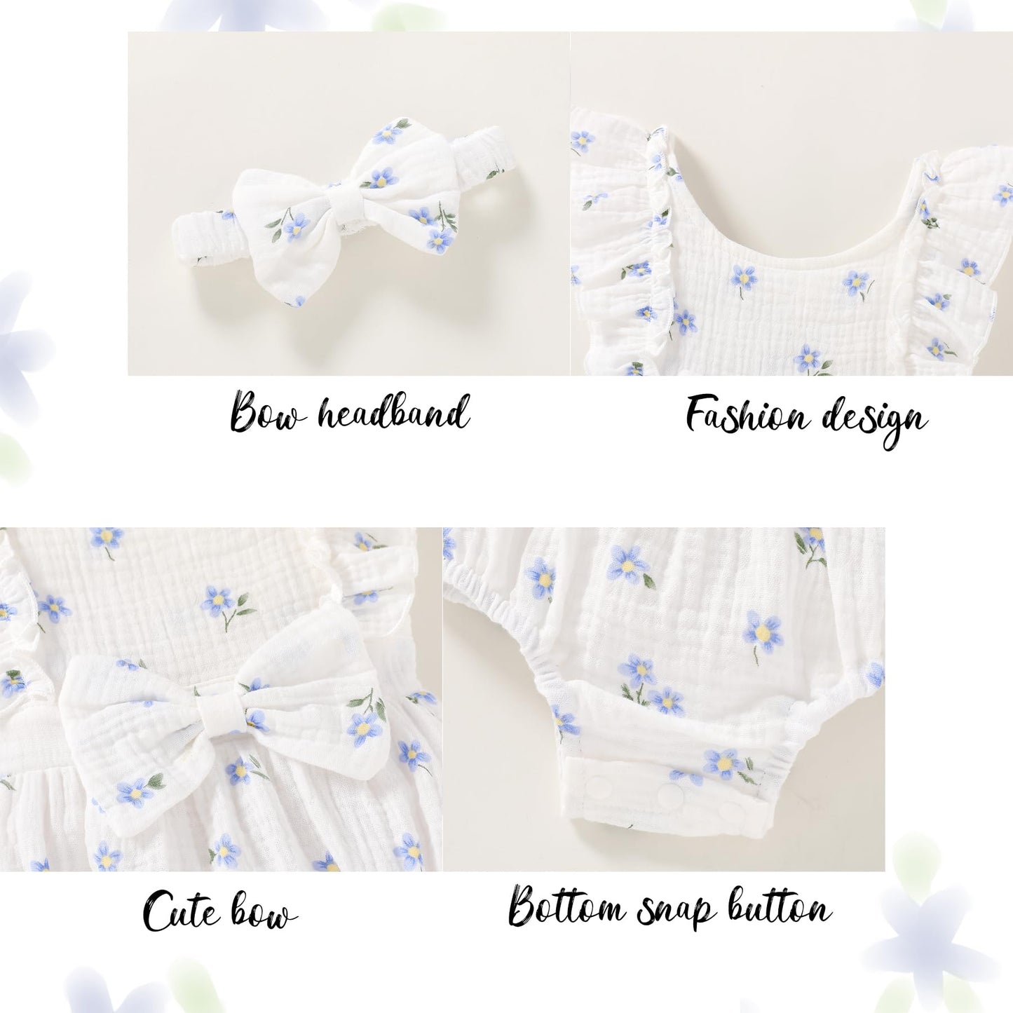 YOUNGER TREE Newborn Baby Girl Clothes Ruffle Sleeve Rompers Infant Backless Floral Jumpsuit Summer Outfits with Headband