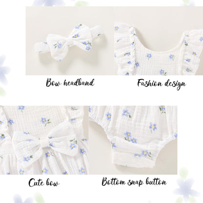 YOUNGER TREE Newborn Baby Girl Clothes Ruffle Sleeve Rompers Infant Backless Floral Jumpsuit Summer Outfits with Headband