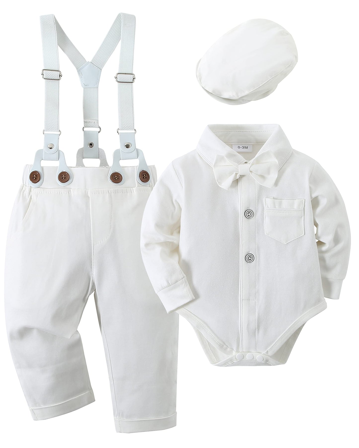 YUEMION Baby Boy Clothes Wedding Outfit Suits, 0-18 Months Infant Boy Gentleman Set, Dress Shirt+Vest+Suspender Pants+Bowtie