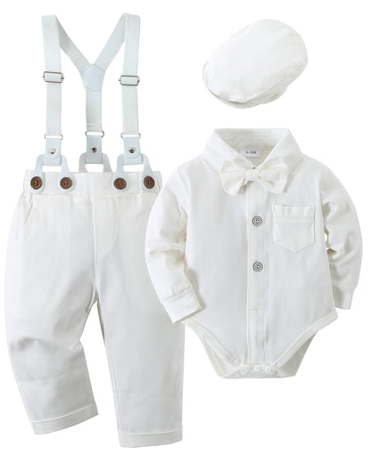 YUEMION Baby Boy Clothes Wedding Outfit Suits, 0-18 Months Infant Boy Gentleman Set, Dress Shirt+Vest+Suspender Pants+Bowtie