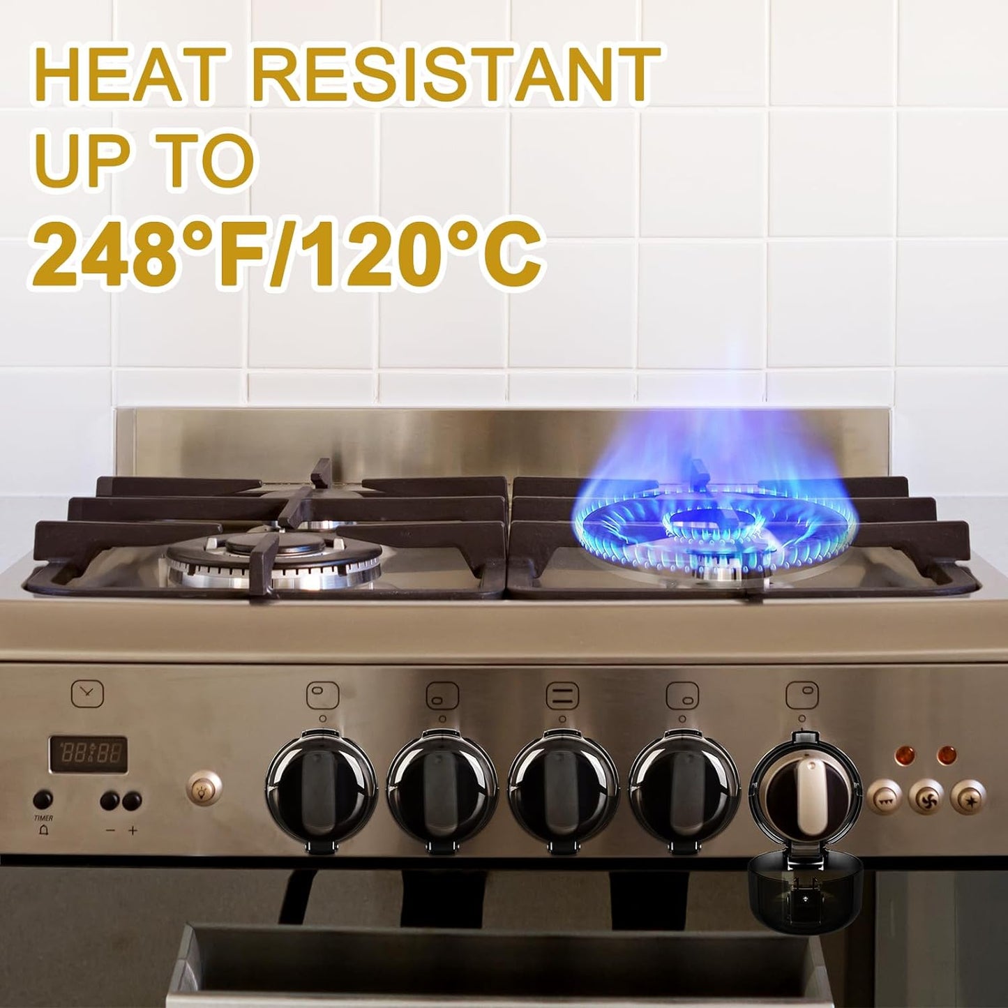 5-Pack Stove Knob Covers for Child Safety - Universal Size Gas Stove Knob Covers with Adhesive, Heat-Resistant Baby Proof Stove Knob Covers, Dual-Key Oven Knob Covers for Child Safety and Pet (Black)