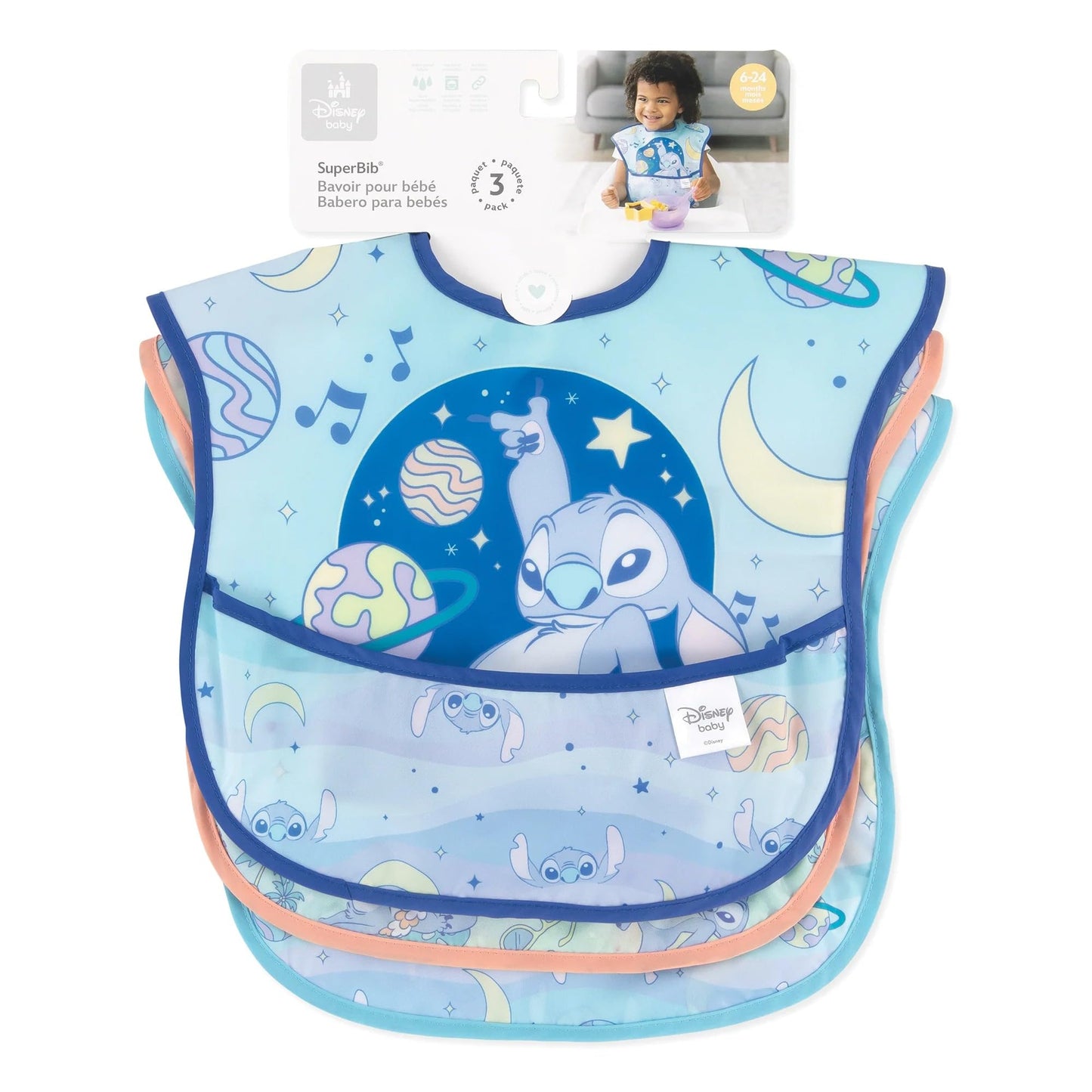 Bumkins Disney Bibs for Girl or Boy, SuperBib Baby and Toddler 6-24 Months, Essential Must Have for Eating, Feeding, Baby Led Weaning, Mess Saving Waterproof Soft Fabric, 3-pk Pooh Bear and Friends