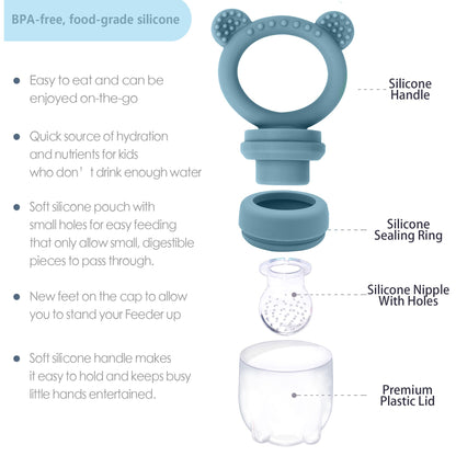 Silicone Baby Food Freezer Tray with Teething Popsicle Molds - Baby Fruit Feeder and Breastmilk Teether Combo