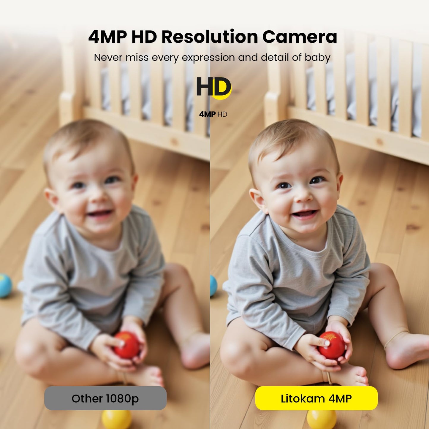 litokam 4MP Baby Monitor with 2 Cameras and Audio, 5-inch 1080P Split-Screen, No WiFi & 5G/2.4G WiFi, Remote Pan-Tilt-Zoom, Night Vision, VOX, Temperature Sensor, 2-Way Talk, 7 Lullabies, 1000ft Range