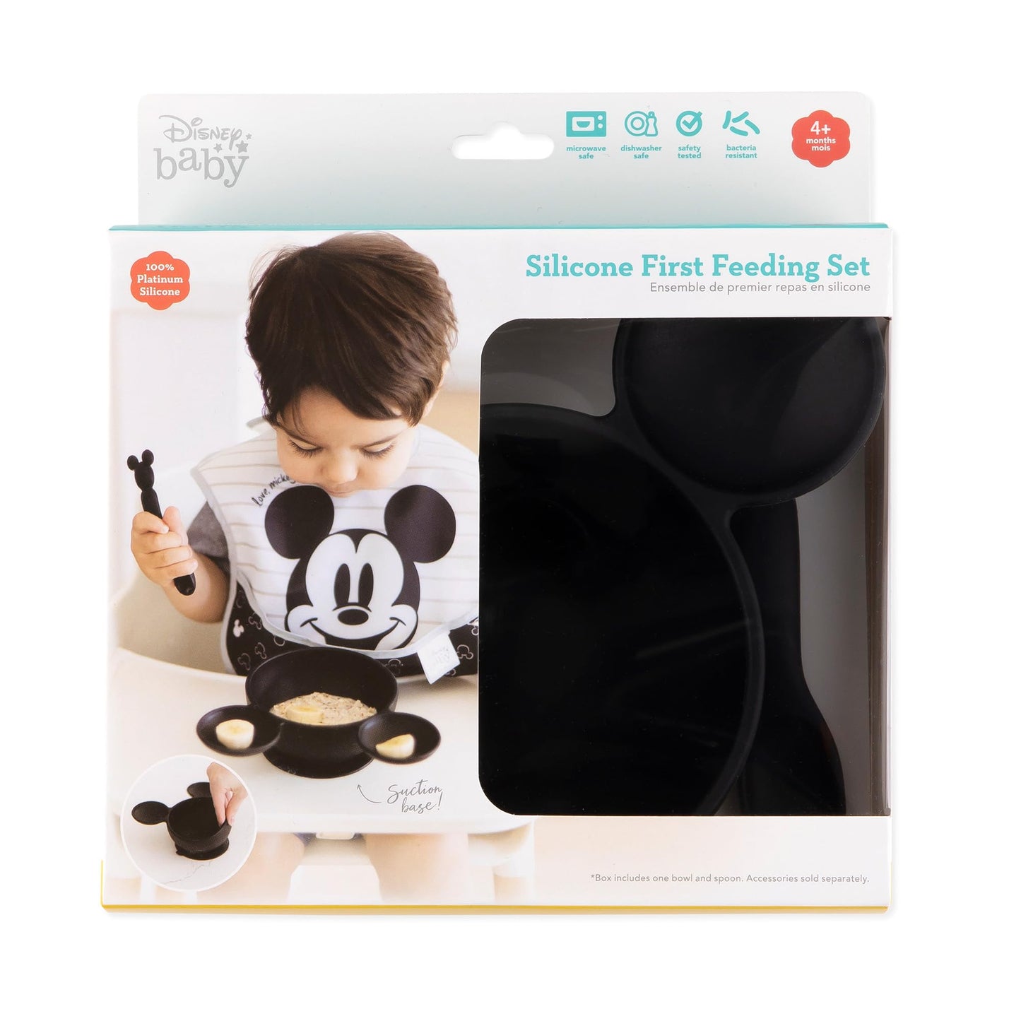 Bumkins Baby Bowls, Disney Minnie Mouse Silicone Baby Feeding Set, Suction Bowls for Baby and Toddler with Spoon, First Feeding Set, Platinum Silicone Bowl for Babies 4 Months