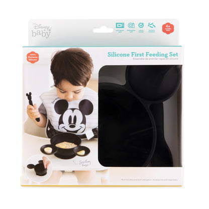 Bumkins Baby Bowls, Disney Minnie Mouse Silicone Baby Feeding Set, Suction Bowls for Baby and Toddler with Spoon, First Feeding Set, Platinum Silicone Bowl for Babies 4 Months