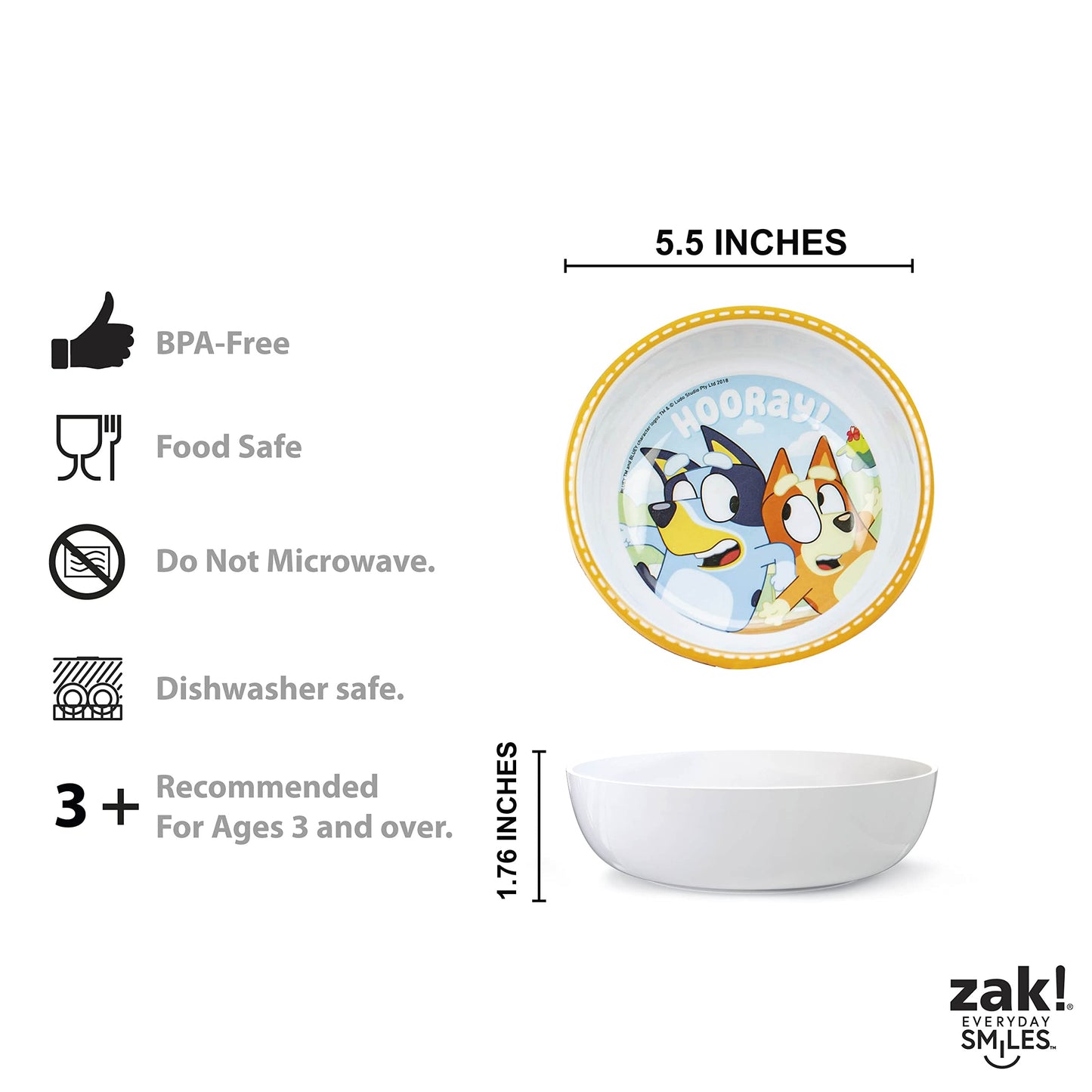 Zak Designs 5-Piece Dinnerware Set, Baby Shark - Durable Plastic & Stainless Steel - Includes Water Bottle, 8-Inch Plate, 6-Inch Bowl, Fork & Spoon - Suitable for Kids Ages 3+
