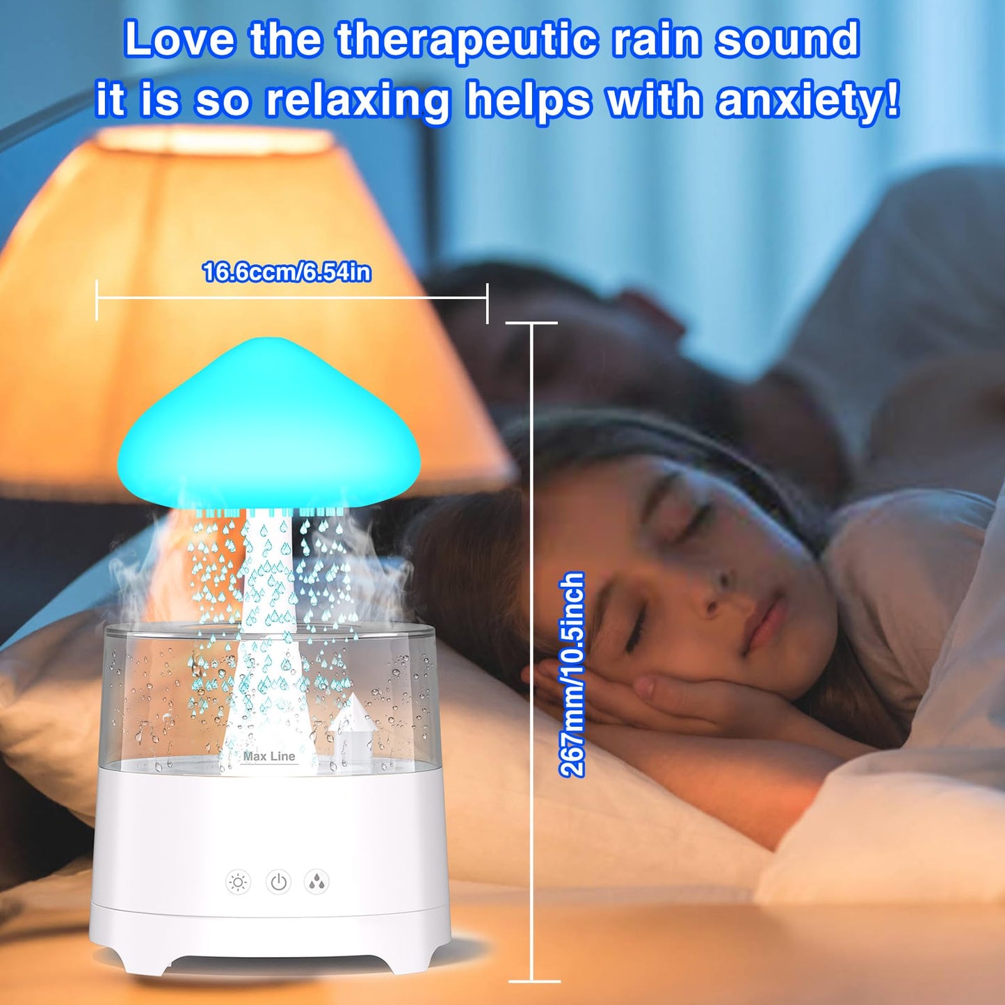 Diffuserlove Rain Diffuser Cloud Humidifier Water Drip Diffuser Humidifier 450ML with Remote Mushroom Lamp Humidifier Rain Sounds Humidifier