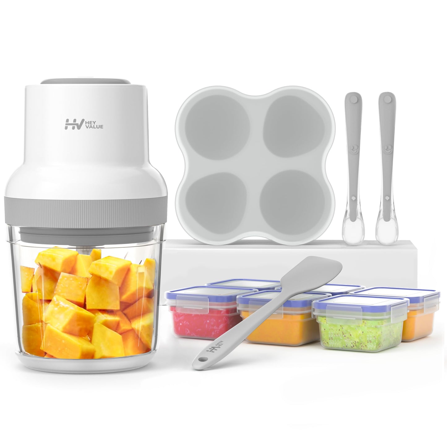 HEYVALUE Baby Food Maker, 13-in-1 Baby Food Puree Blender for Baby Food, Fruit, Vegatable, Meat, with Food Containers, Baby Food Processor Freezer Tray, Silicone Spoons, Silicone Spatula(Light Green)