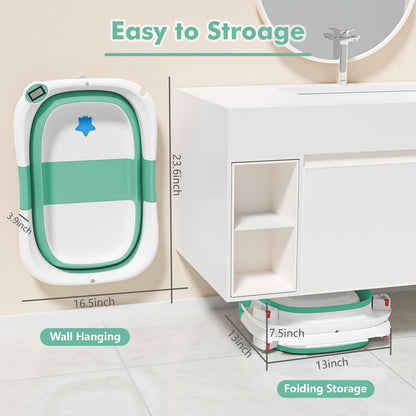 Collapsible Baby Bathtub,Baby Bath Tub with Soft Cushion & Thermometer,Baby Bathtub Newborn to Toddler 0-36 Months,Portable Travel Baby Tub