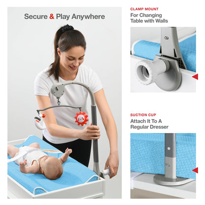 Changing Pad - Foam Contoured Baby Changing Pad for Dresser, Washable Soft & Removable Non-Slip Outer Cover + Inner Waterproof Lining, Bonus Portable Toy Bar with Music Mode Included