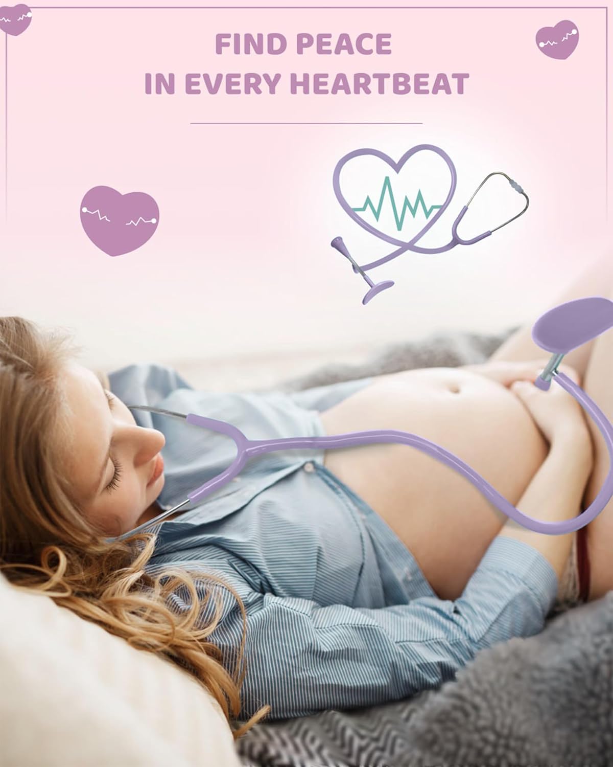Skywin Fetoscope for Baby Heartbeat Detection - 24 Weeks of Pregnancy Baby Heartbeat Monitor at Home with The Pregnancy Stethoscope and Fetal Monitor Heartbeat (Purple)