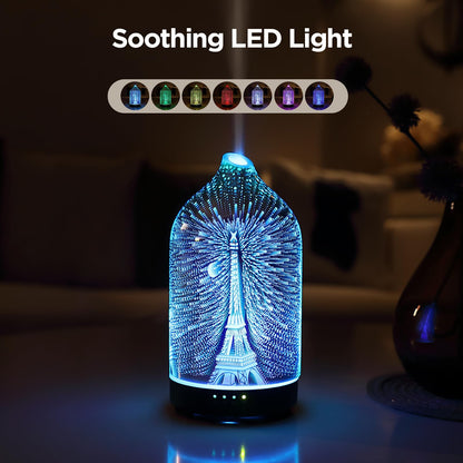 Essential Oil Diffuser Hand Blown Glass Aromatherapy Diffuser - Ultrasonic Cool Mist Scent Aroma Diffuser, Whisper Quiet with Auto Shut-Off, Timer Setting &7 Colors Night Light for Home