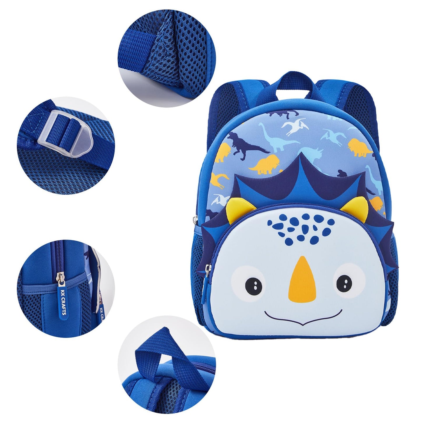 KK CRAFTS Preschool Backpack Toddler Neoprene Animal Schoolbag Lunch backpack for Kids Boys Girls(Dinosaur)