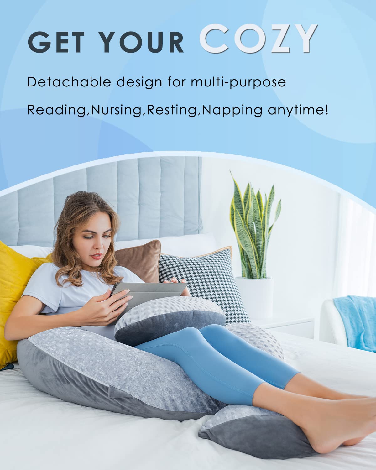 QUEEN ROSE Cooling Pregnancy Pillows,E Shaped Full Body Pillow for Sleeping, with Pregnancy Wedge Pillow for Belly Support, 60 Inch Maternity Pillow for Side Sleeper, Cooling Rayon Cover, Purple