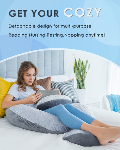 QUEEN ROSE Cooling Pregnancy Pillows,E Shaped Full Body Pillow for Sleeping, with Pregnancy Wedge Pillow for Belly Support, 60 Inch Maternity Pillow for Side Sleeper, Cooling Rayon Cover, Purple