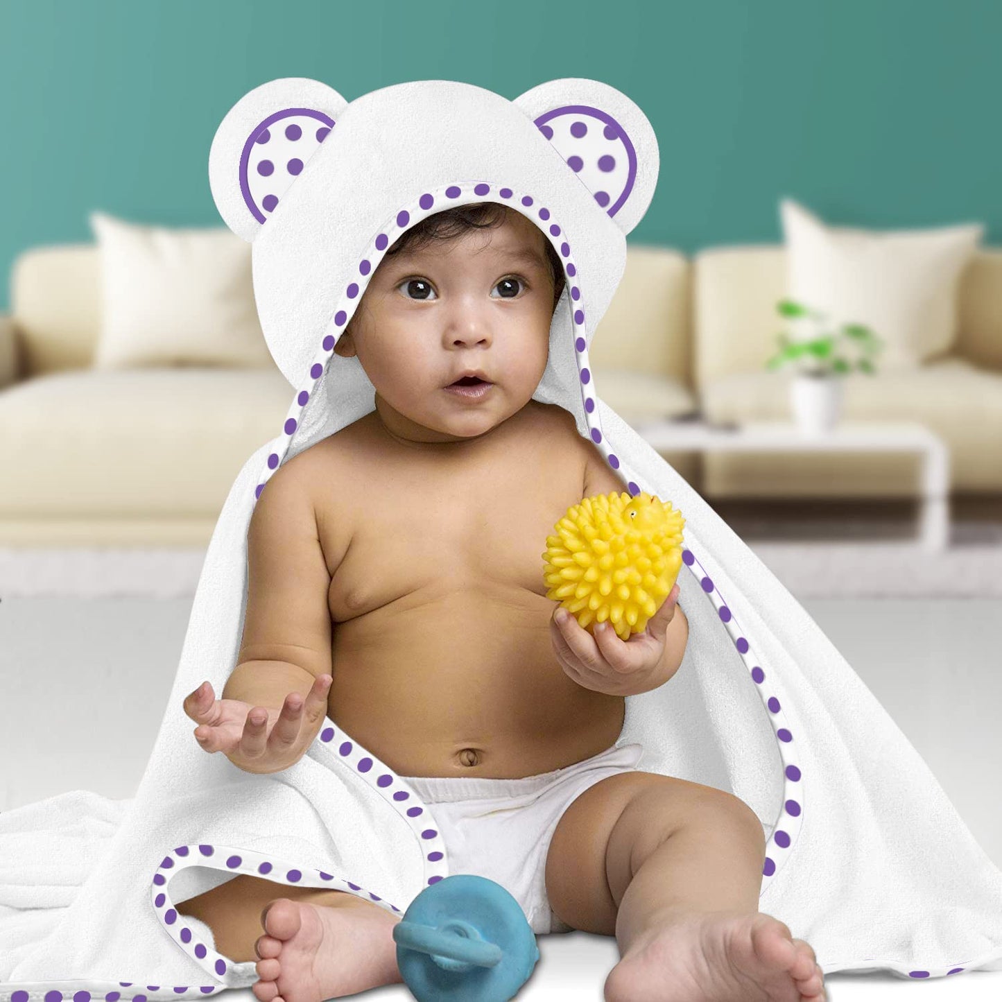 Set of 2 Hooded Baby Towels – White and Grey – Luxurious, Large and Super Absorbent – 30 x 30 Inch – Soft and Suitable for Infants, Toddlers and Kids – 400 GSM