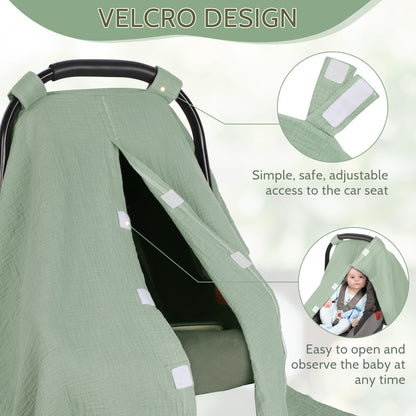 Muslin Car Seat Cover Baby Girls Boys, Summer Cotton Baby Car Seat Cover for Carseat, Comfortable Nursing Cover, Soft Baby Blanket, Breathable Lightweight Infant Stroller Canopy, Rainbow