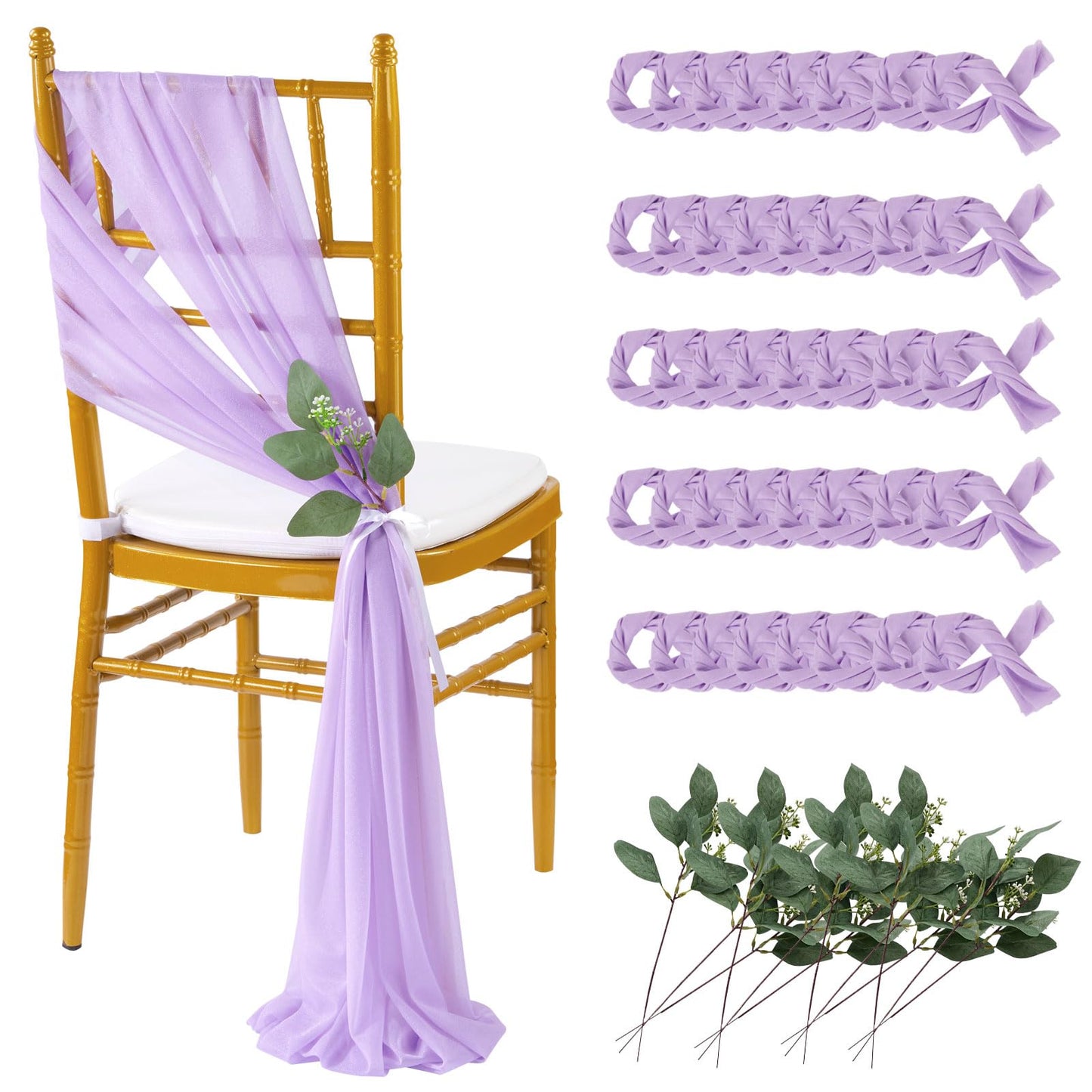 QueenDream Light Blue Sashes Chair Aisle Decorations: 24 Pack Baby Shower Chair Cover 8FT Long Tulle Draping Fabric Wedding Reception Church