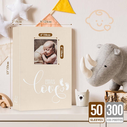 Lanpn Baby Photo Album 4x6 600 Pockets, Linen cover Newborn Bebe Memory Book Photobook Holds 600 Horizontal and Vertical Pictures, Picture Album with Front Window Gift for Boy Girl Baby Shower Pink