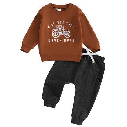 Toddler Baby Boy Fall Winter Outfits Tractor Print Long Sleeve Sweatshirt Pants Set Kids Sweatsuit Clothes