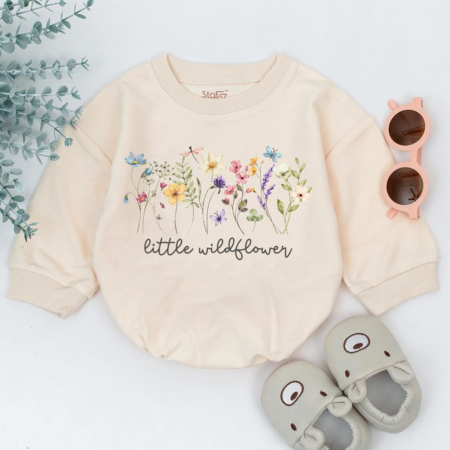 Wildflower Baby Girl Romper - First Birthday Outfit Flower Newborn Bubble Toddler Infant Long Sleeve One-piece Gifts