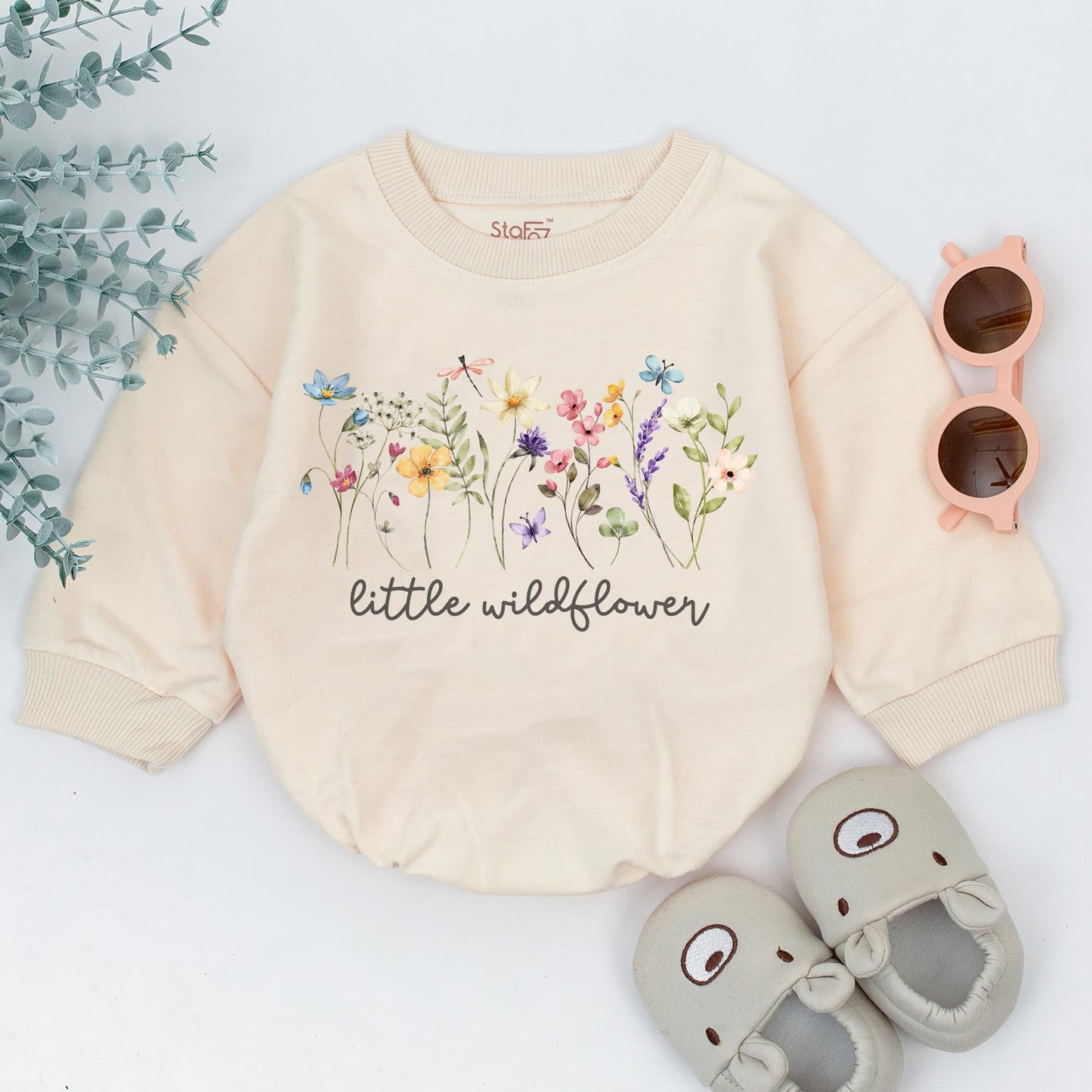 Wildflower Baby Girl Romper - First Birthday Outfit Flower Newborn Bubble Toddler Infant Long Sleeve One-piece Gifts