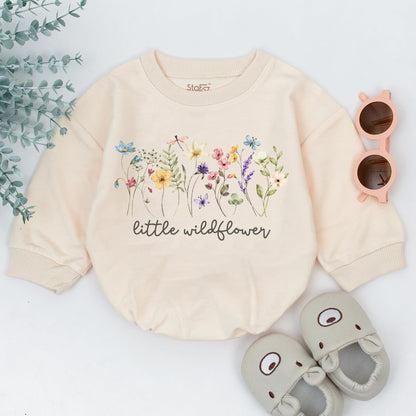Wildflower Baby Girl Romper - First Birthday Outfit Flower Newborn Bubble Toddler Infant Long Sleeve One-piece Gifts