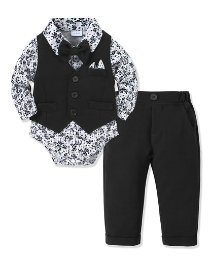 YALLET Baby Boy Clothes Suit 0-24 Months Infant Gentleman Outfits Formal Dress Shirt+Bowtie+Vest+Pants Set Baby Wedding Suits