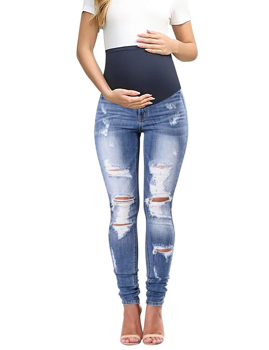 BISUAL Maternity Jeans Over The Belly Slim Stretch Maternity Pants Casual Maternity Work Pants