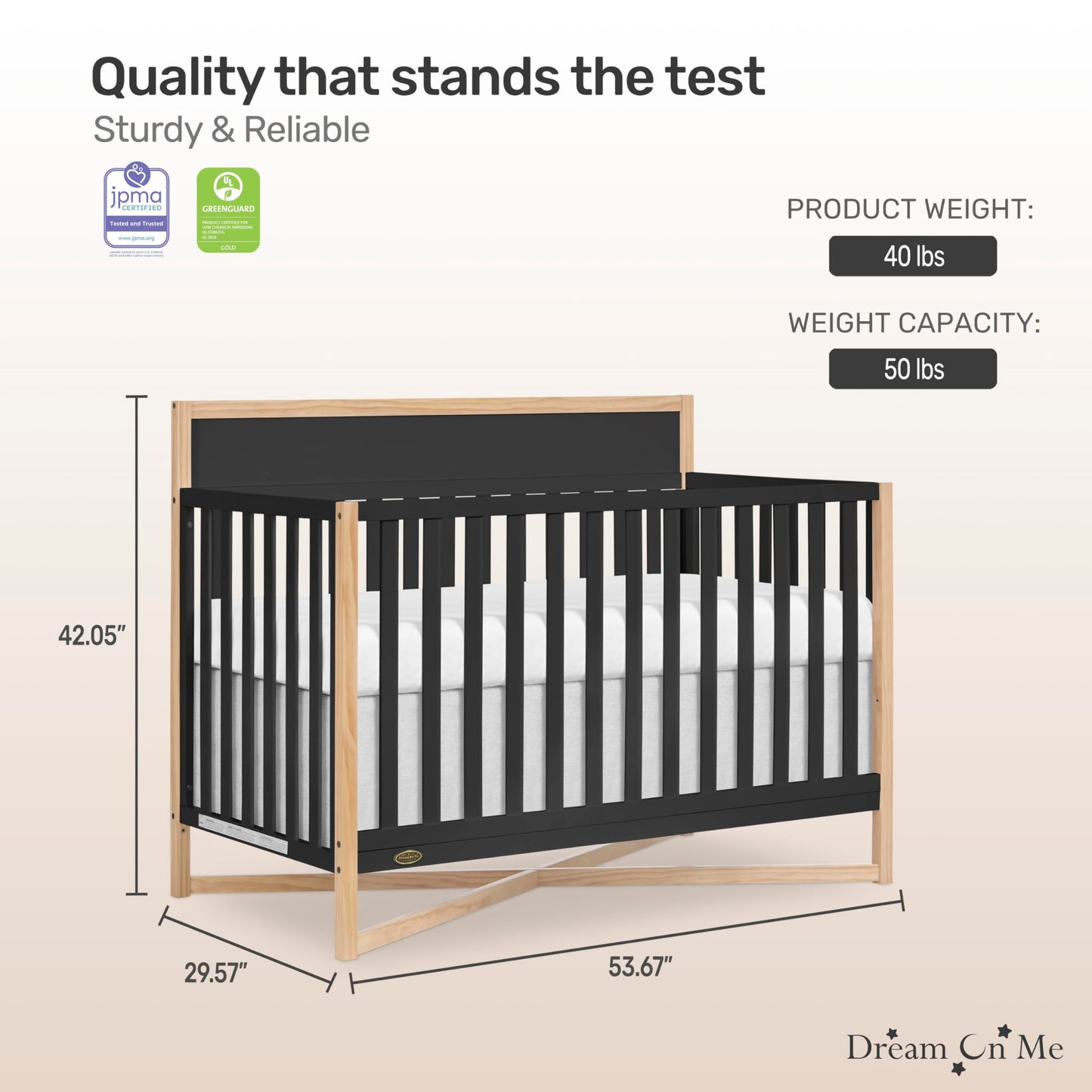 Dream On Me Owen 5-in-1 Convertible Crib in White Oak, Greenguard Gold & JPMA Certified Baby Crib, Converts from Crib to Toddler Bed, Day Bed, Kids Sofa & Full Size Bed
