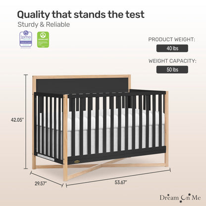 Dream On Me Owen 5-in-1 Convertible Crib in White Oak, Greenguard Gold & JPMA Certified Baby Crib, Converts from Crib to Toddler Bed, Day Bed, Kids Sofa & Full Size Bed