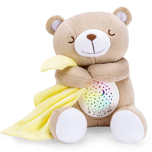 BEREST Baby Sleep Soother Happy Bear, Mom's Heartbeat Bear Lullabies White Noise Machine, Nursery Decor Night Light Projector, Toddler Crib Sleeping Aid, Baby Shower Gifts Portable Teddy