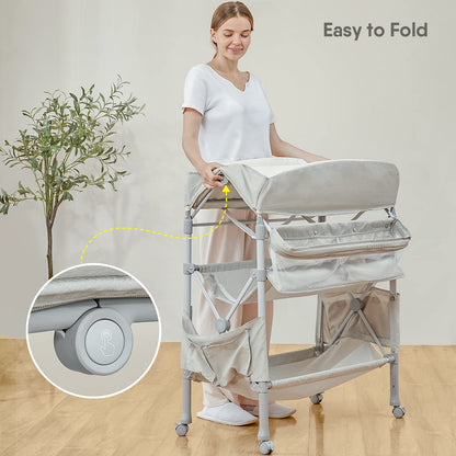 BabyBond Portable Baby Changing Table with 2 Storage Baskets, Foldable Changing Table Dresser Waterproof Diaper Changing Table Height Adjustable Changing Station for Infant and Newborn(Beige)