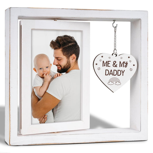 Me and My Daddy Picture Frame,New Dad Gift,Baby Gifts from Daddy,Room Decor Vintage Style,Baby Gender Neutral Rotating Photo Frame 4x6