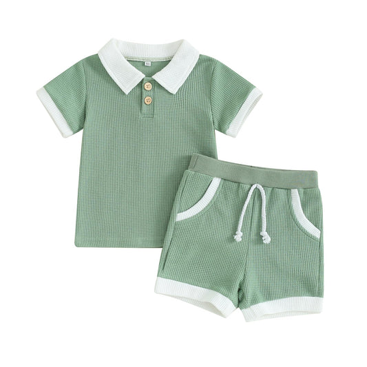 Kuriozud Newborn Baby Boy Summer Clothes Button Short Sleeve Romper Bodysuit Shorts Set Toddler Soft Waffle Outfit