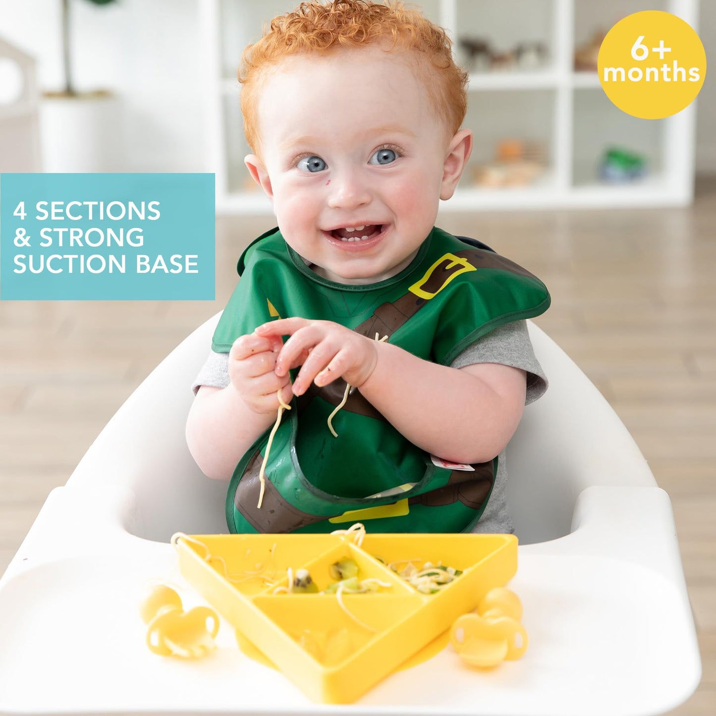 Bumkins Disney Toddler and Baby Suction Plate, Silicone Grip Dish, Baby Led Weaning, Kids Feeding Supplies, Non Skid Sticky Bottom, Platinum Silicone, for Children Ages 6 Months Up, Minnie Mouse