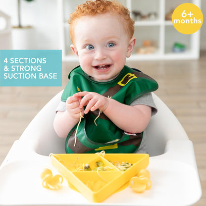 Bumkins Disney Toddler and Baby Suction Plate, Silicone Grip Dish, Baby Led Weaning, Kids Feeding Supplies, Non Skid Sticky Bottom, Platinum Silicone, for Children Ages 6 Months Up, Minnie Mouse