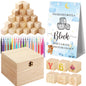 Marsui 136 Pcs Baby Shower Blocks to Decorate Game Kit Includes 98 Wooden Blocks, 36 Markers, 1 Game Sign, 1 Storage Box for Baby Shower Gender Reveal Activity Party Decorations(Pink Elephant)