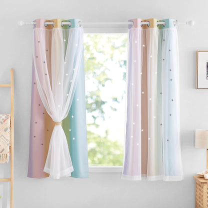 NICETOWN Nursery Curtains for Kids, Farmhouse Blackout Curtain Panels for Bedroom, Double Layer Star Hollow-Out Grommet Aesthetic Living Room Toddler Window Curtains, 2 Pcs, W52 x L84, Biscotti Beige