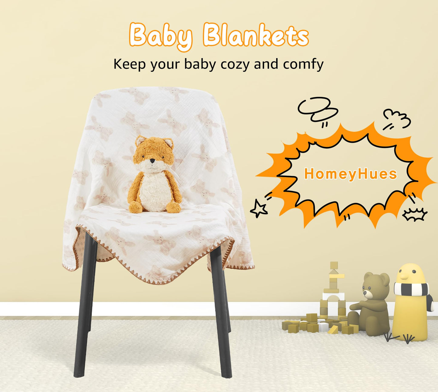 Baby Blanket Double Layer Cotton 40 x 40 Soft Receiving Blanket with Pattern Machine Washable Brown Bear